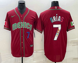 Mens Mexico Baseball #7 Julio Urias Number 2023 Red Blue World Baseball Classic Stitched Jersey1->2023 world baseball classic->MLB Jersey
